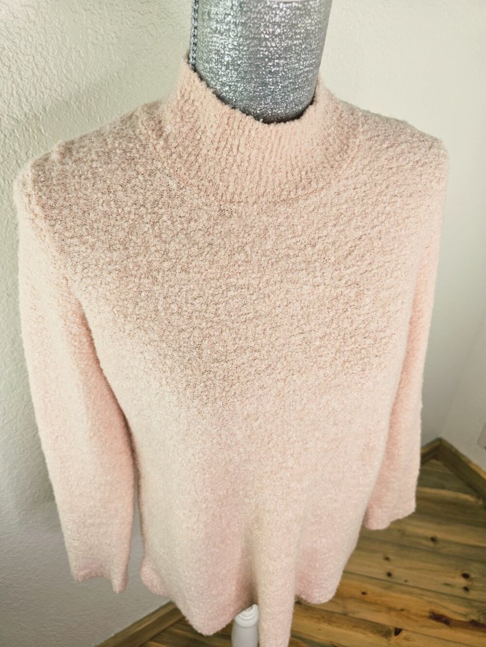 Calvin Klein Blush Pink Mock Neck Knit Wool Blend Sweater